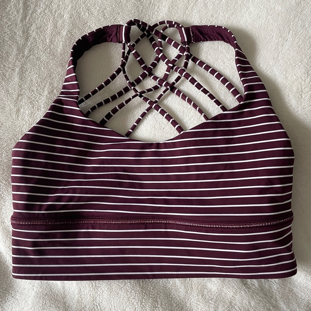 Lululemon Free to be Wild Long Line Striped Burgundy Strappy Sports Bra
